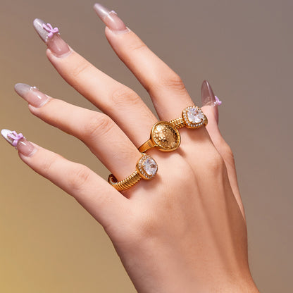 B廠【A389】米朵朵跨境熱賣新款不銹鋼方型5A鋯石開口戒指ins風簡約百搭指環
 25.11-1