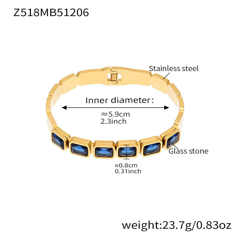 B廠【Z518】不鏽鋼方形彩色玻璃石手鐲ins小眾設計歐美潮酷飾品鍍18k金不掉色
 25.12-2