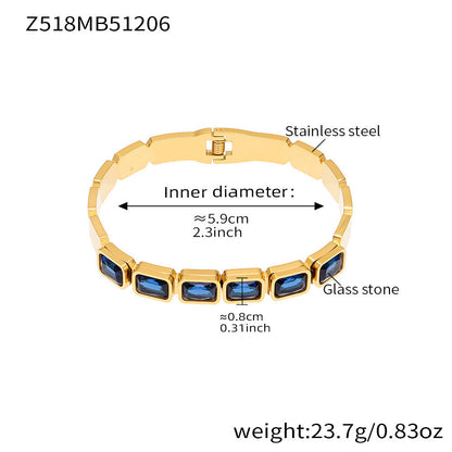 B廠【Z518】不鏽鋼方形彩色玻璃石手鐲ins小眾設計歐美潮酷飾品鍍18k金不掉色
 25.12-2