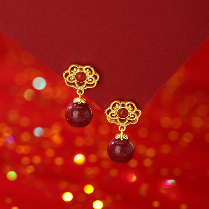 D廠【YC4114E】純銀S925如意南紅硃砂耳環氣質國風古風精美個性溫柔百搭耳飾
 26.01-1