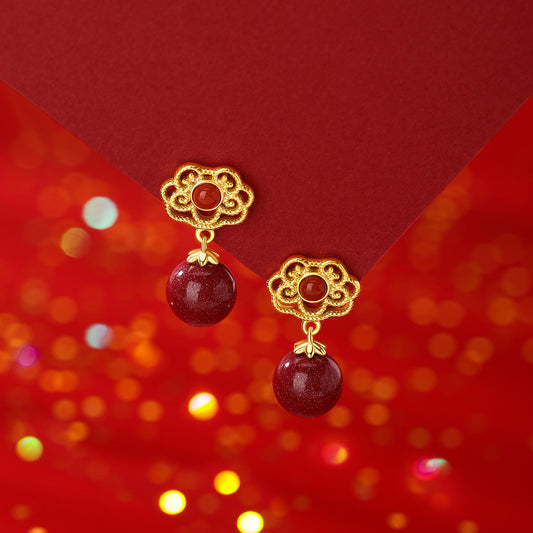 D廠【YC4114E】純銀S925如意南紅硃砂耳環氣質國風古風精美個性溫柔百搭耳飾
 26.01-1