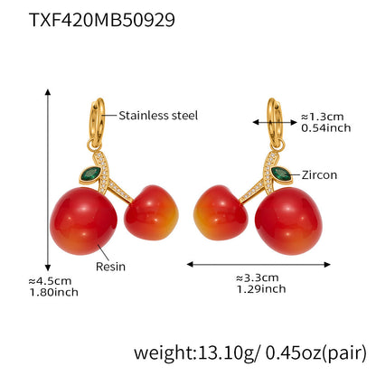 B廠【TXP426】百搭氛圍感樹脂鋯石櫻桃吊墜項鍊耳環跨境小眾氣質首飾套裝
 25.10-2
