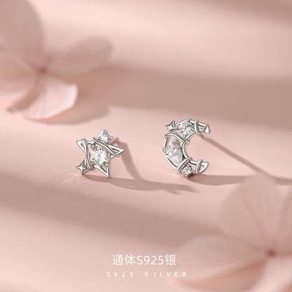 D廠【YC8309E】純銀S925不對稱星月耳釘
 26.10-1
