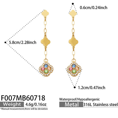 B廠【F007】清新甜美不鏽鋼鍍18k金 四葉花滿鋯石吊墜耳環高級感輕奢女飾品
 26.07-4