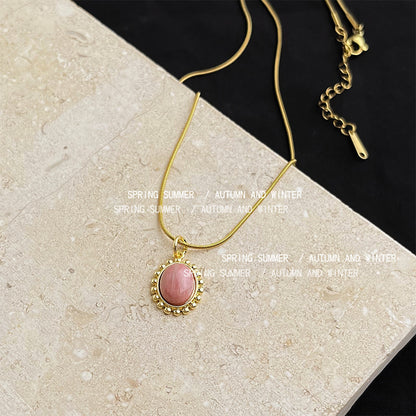 A廠【5646】高保色鍍18K真金304不鏽鋼高品質天然石紅木紋項鍊高級感鎖骨鍊女 25.03-1