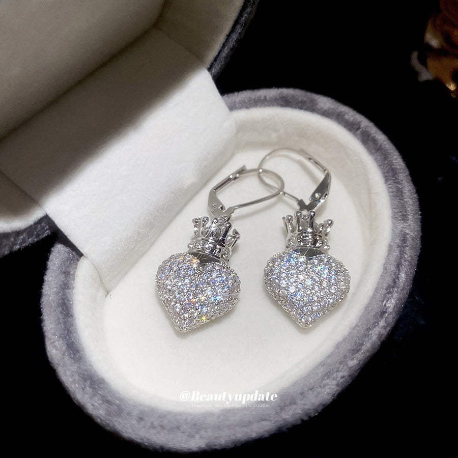 A廠【WE5035】鑲鋯石皇冠愛心吊墜耳環冷淡風小眾耳環輕奢高級感歐美跨境耳環女
 25.11-1