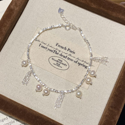 F廠【XDQ0139S】S925純銀ins風淡水珍珠碎銀子手鍊女精緻設計感鏈流蘇手飾
 25.11-1