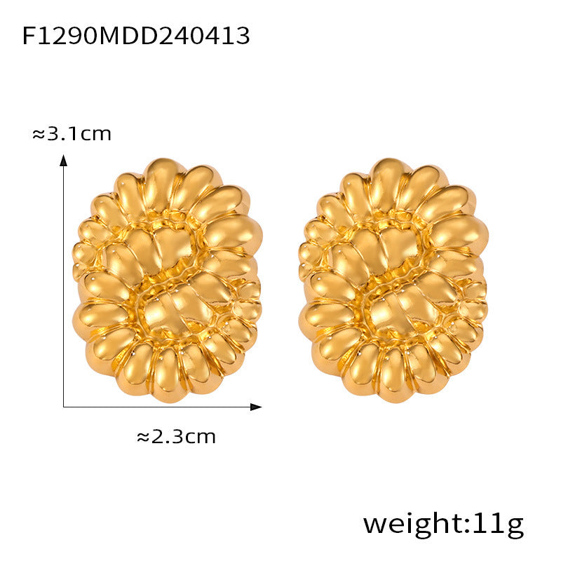 B廠【F1231-1312】歐美跨境熱賣大小圓環空心花朵耳墜鈦鋼鍍18K金色誇張耳環飾品女 24.04-3