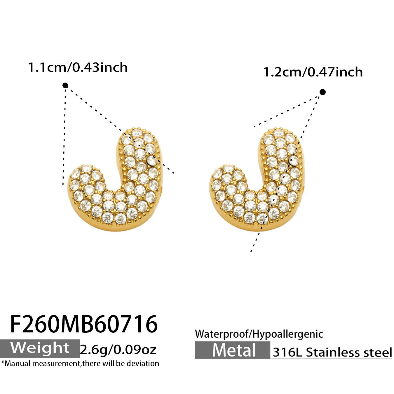 B廠【F260】新款熱銷鋯石26個英文字母不銹鋼鍍18k金 歐美輕奢女飾品耳環
 26.07-4