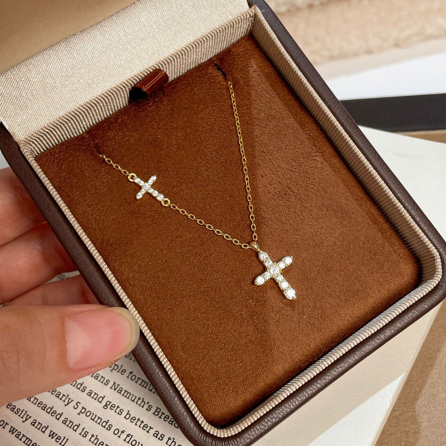 E廠【DQ0132N】S925純銀滿鑽雙十字架項鍊女精緻簡約鑲鋯石高級感鎖骨鏈
 25.10-3