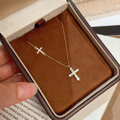 E廠【DQ0132N】S925純銀滿鑽雙十字架項鍊女精緻簡約鑲鋯石高級感鎖骨鏈
 25.10-3