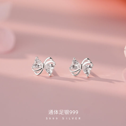 D廠【YC8672E】足銀S999輕奢蝴蝶結鋯石耳環女小清新甜美淑女風可愛百搭耳飾
 26.04-1