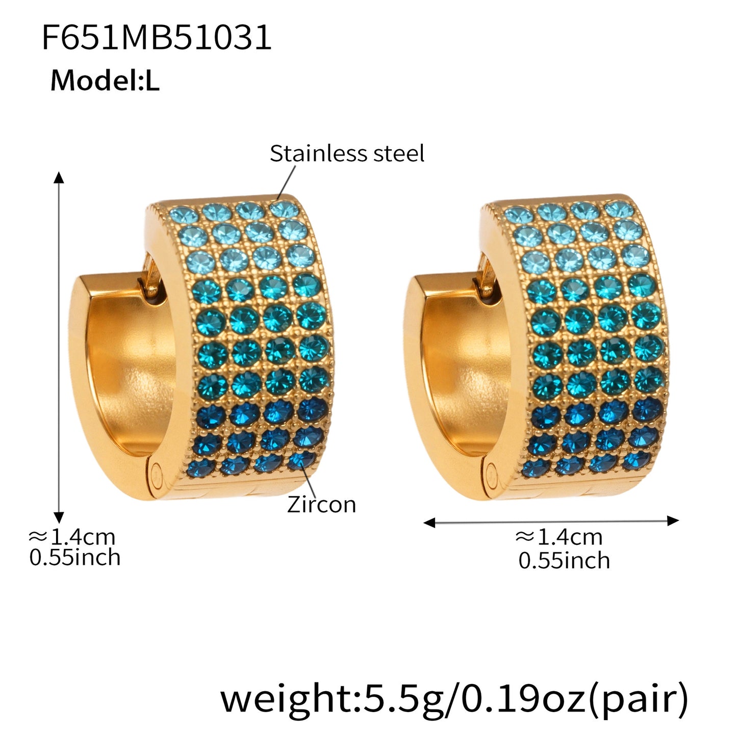 B廠【F651】彩鑽四排鋯石精緻卡扣耳環不鏽鋼鍍18k金時尚百搭個性耳飾
 25.11-1