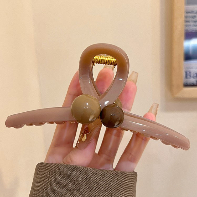 C廠【X141】高品質咖色珠珠抓夾女大號鯊魚夾高級感髮量大盤髮夾2026新款頭飾
 26.04-3