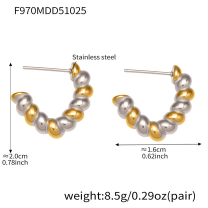 B廠【F970】不鏽鋼重工螺紋麻花形狀耳環拼色間電鍍18k金簡約新潮耳環
 25.10-5