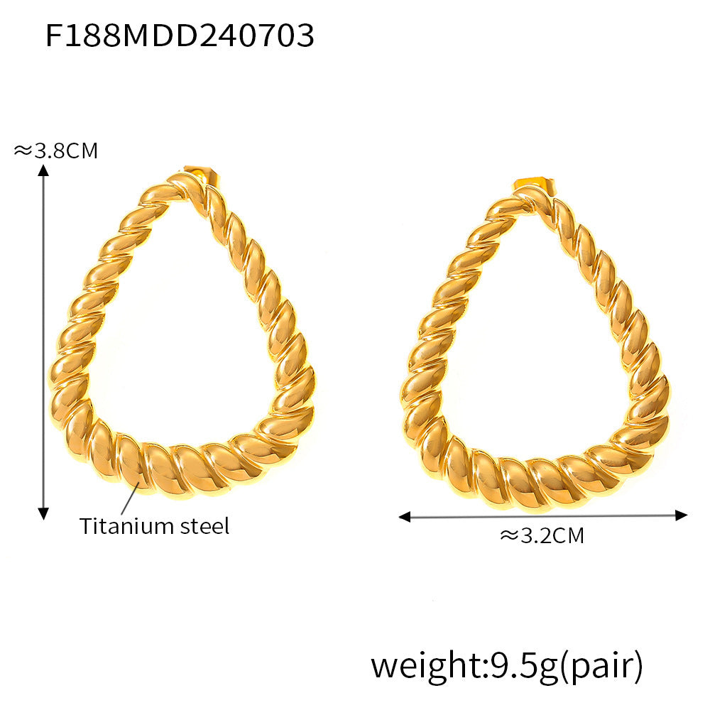 B廠【F188】歐美跨國新款小眾設計感幾何三角形紋理鈦鋼耳環時尚簡約耳飾 24.07-2