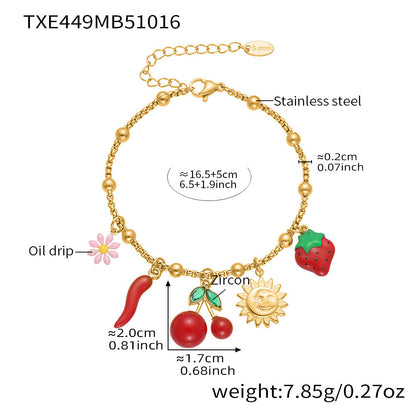 B廠【TXP449】櫻桃滴油小菊花手鍊項鍊diy不鏽鋼鍍18K金歐美百搭珠寶首飾
 25.10-4