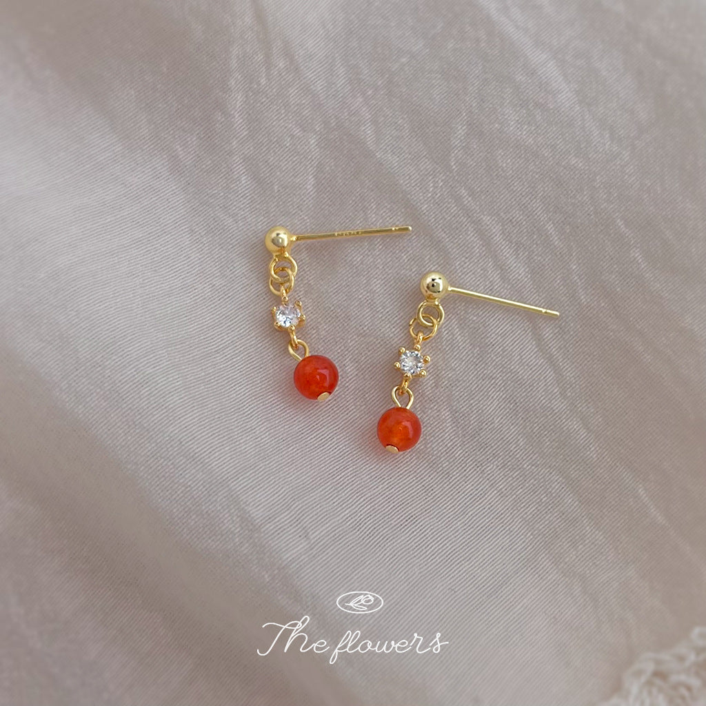 C廠【7052】迷你版簡約小巧紅瑪瑙手工藝設計感新款耳飾鋯石輕奢風飾品
 25.11-2