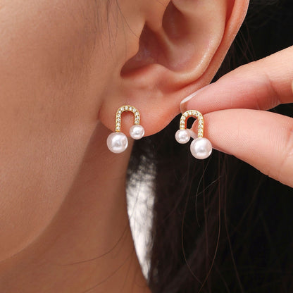 B廠【TXP231】U型貝珠鋯石項鍊耳環小眾設計感輕奢時尚鎖骨鏈耳飾套裝女 25.03-3