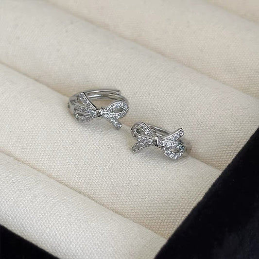E廠【XDQ10639E】韓國氣質滿鑽蝴蝶結耳扣女S925純銀精緻名媛風耳圈甜美耳飾品
 25.12-1
