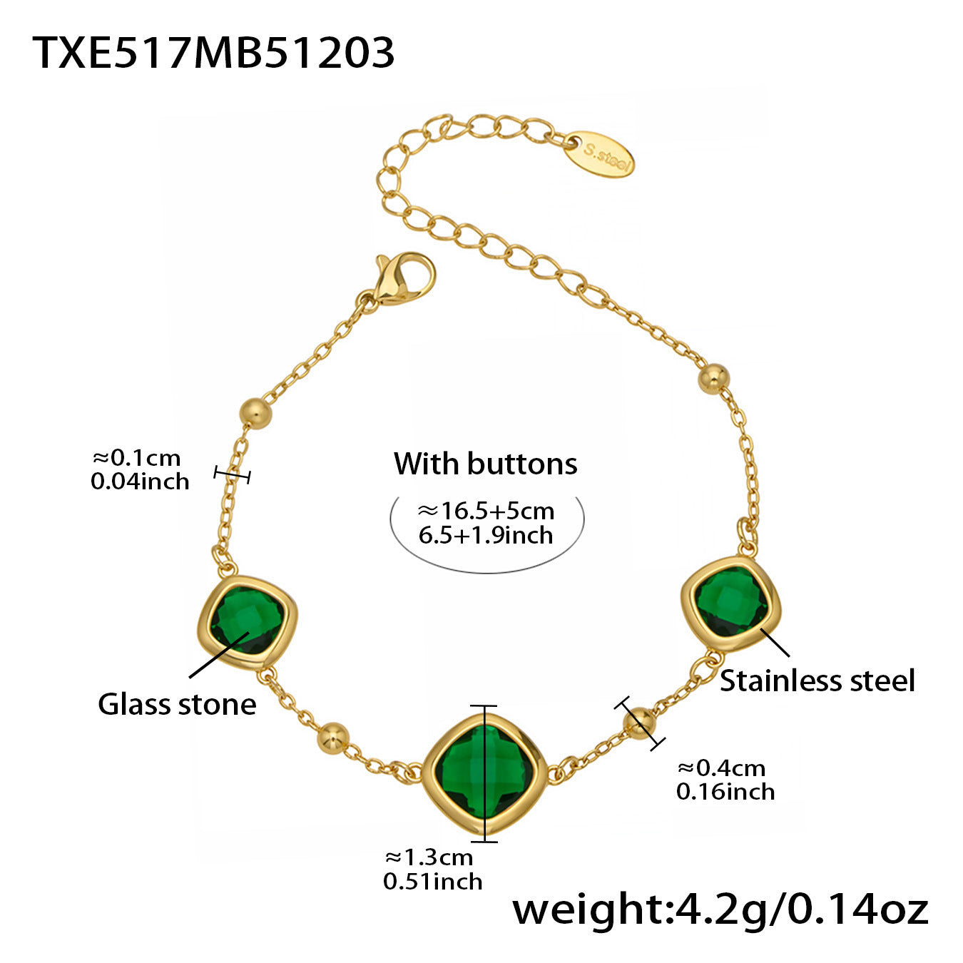 B廠【TXP517】不銹鋼方形切麵包邊玻璃石吊墜耳環項鍊手鍊珠寶首飾套裝鍍18k金
 25.12-2