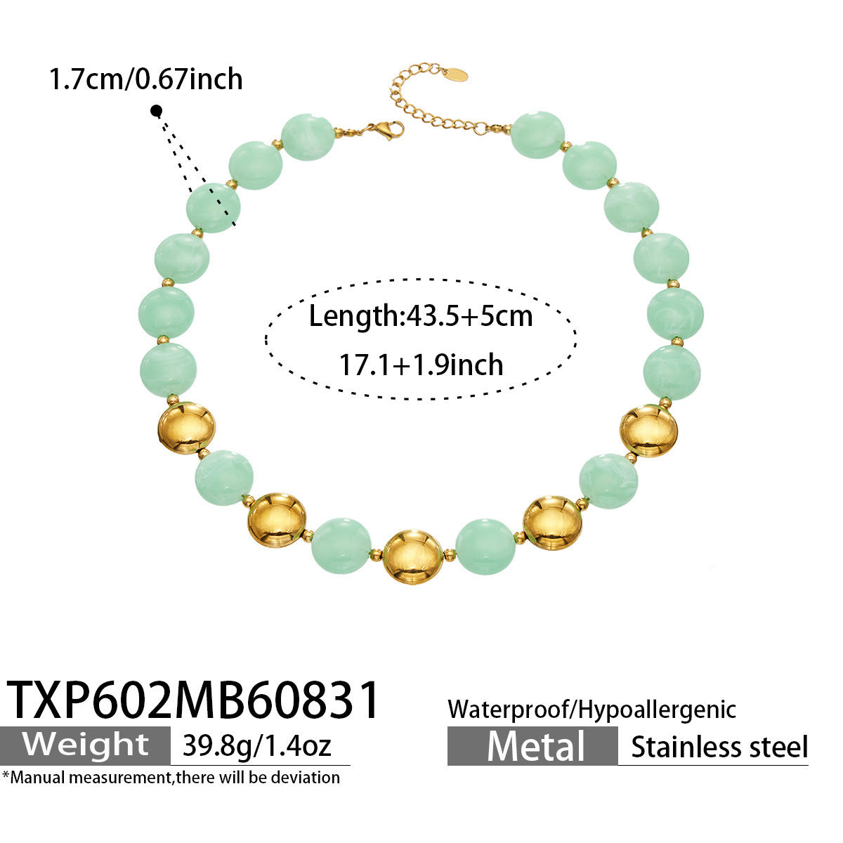 B廠【TXP602】跨境時尚復古鈦鋼樹脂圓珠女個性設計感氣質手鍊鎖骨鏈套裝 26.09-1