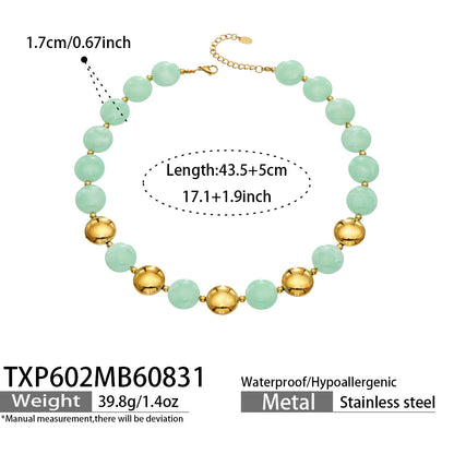 B廠【TXP602】跨境時尚復古鈦鋼樹脂圓珠女個性設計感氣質手鍊鎖骨鏈套裝 26.09-1