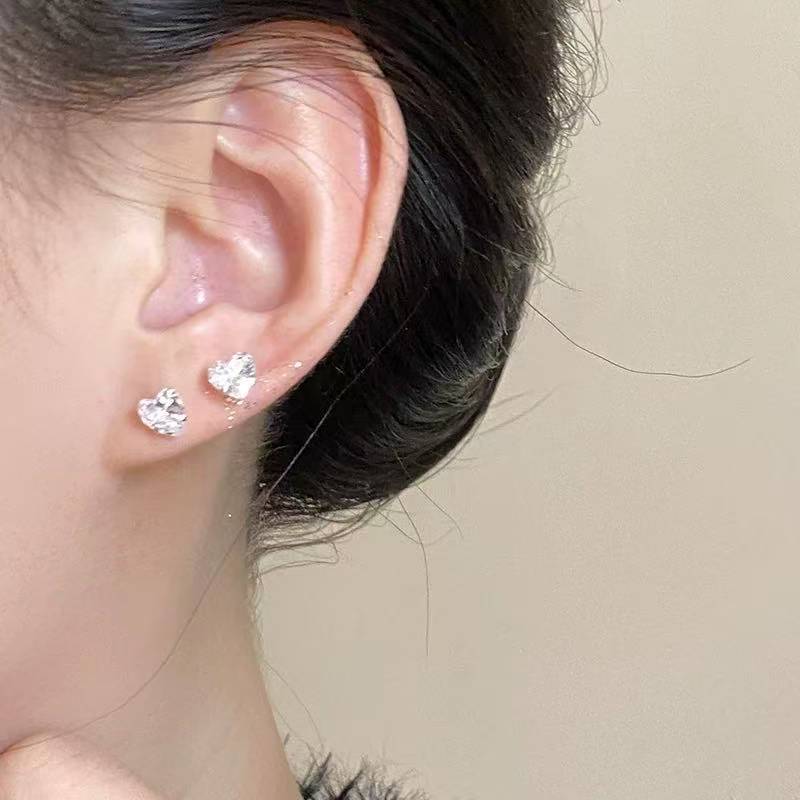 E廠【XDQ10096E】S999純銀四爪愛心閃鑽耳環女迷你小巧星星花鋯石百搭耳飾品
 26.01-2