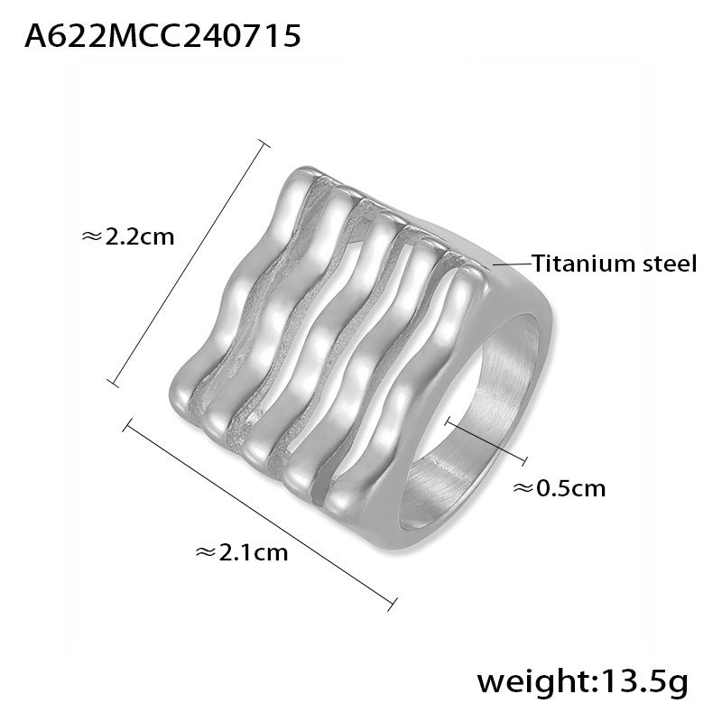 B廠【A622】歐美風新款多層拼接方形戒指時尚誇張設計鈦鋼鍍18k真金嘻哈指戒 24.07-3