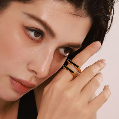 B廠【A332】簡約感壓克力幾何方形戒指歐美時尚飾品不鏽鋼鍍18K金手飾 25.03-1