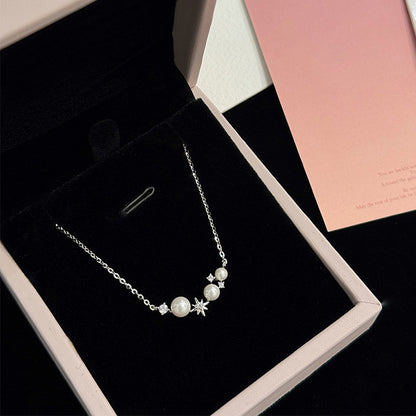 E廠【XDQ0537N】輕奢小眾仿珍珠星芒項鍊女S925純銀時尚氣質高級感微鑲鎖骨鏈
 26.01-1