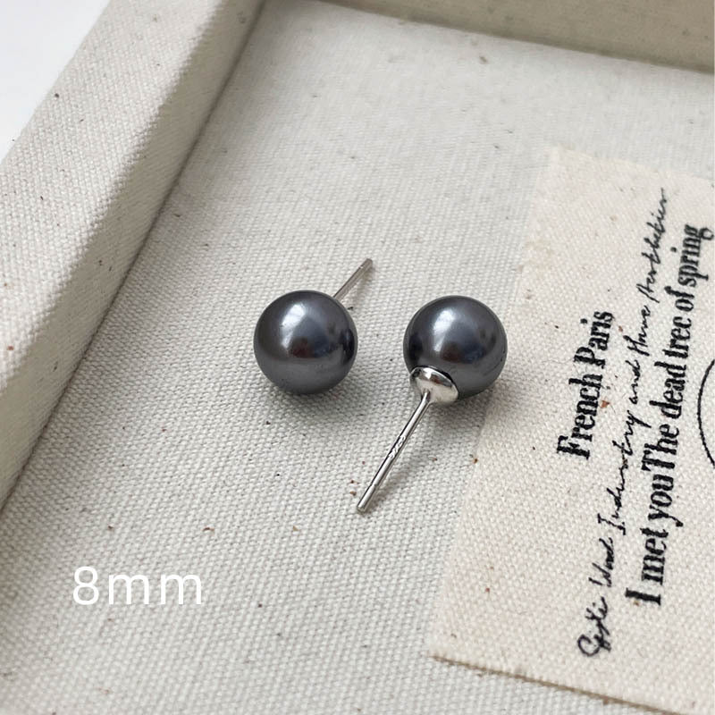 F廠【DQ11228E】復古輕奢圓形深灰色仿珍珠耳環女S925純銀精緻氣質秋冬耳飾潮
 25.10-1