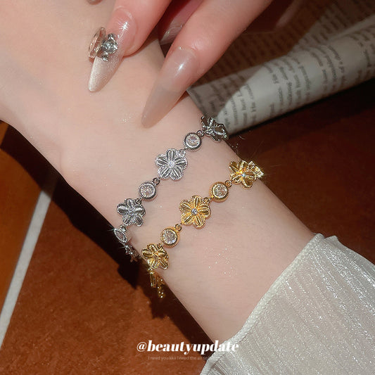 A廠【HB4783】歐美跨境鋯石花朵手鍊時尚簡約百搭氣質手環個性小眾設計感手飾女
 25.10-4