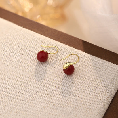 D廠【YC10406E】S999足銀紅色圓形耳環幾何簡約風氣質輕奢風高級感小眾耳飾 25.02-2