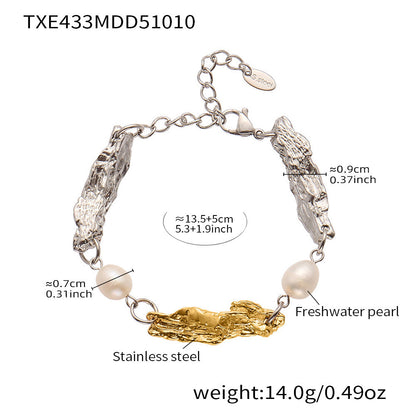 B廠【TXP433】中古氣質淡水珍珠異形重工配件手鍊項鍊套組不鏽鋼18k鍍金
 25.10-3