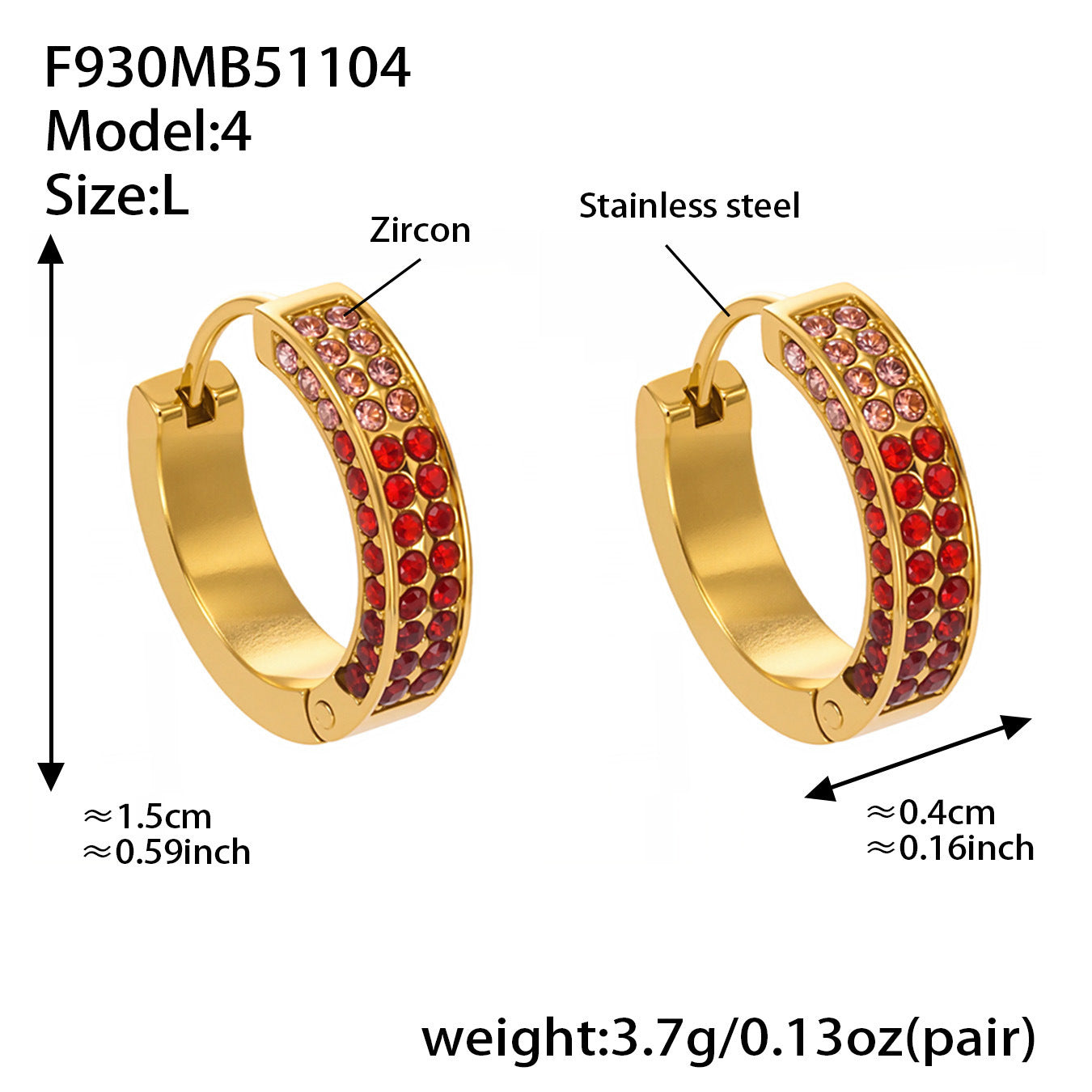 B廠【F930】ins風高品質彩色5A鋯石圓圈卡扣耳環不鏽鋼鍍18k真金耳飾女
 25.11-2
