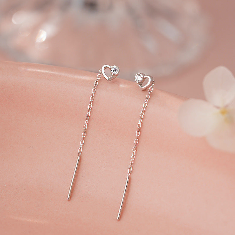 E廠【YC2766E】純銀S925簡約愛心鋯石耳線女輕奢甜美高級百搭氣質小清新耳墜
 25.11-1