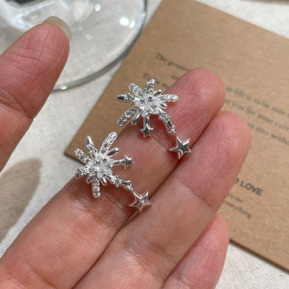 F廠【DQ10600E】S925純銀精緻韓系璀璨煙火耳環女小眾甜美星星流蘇氣質耳飾潮
 25.09-1