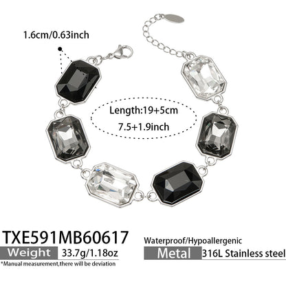 B廠【TXP591】歐美新款多色長方形玻璃石項鍊手鍊首飾套裝復古宴會風不銹鋼飾品
 26.06-4