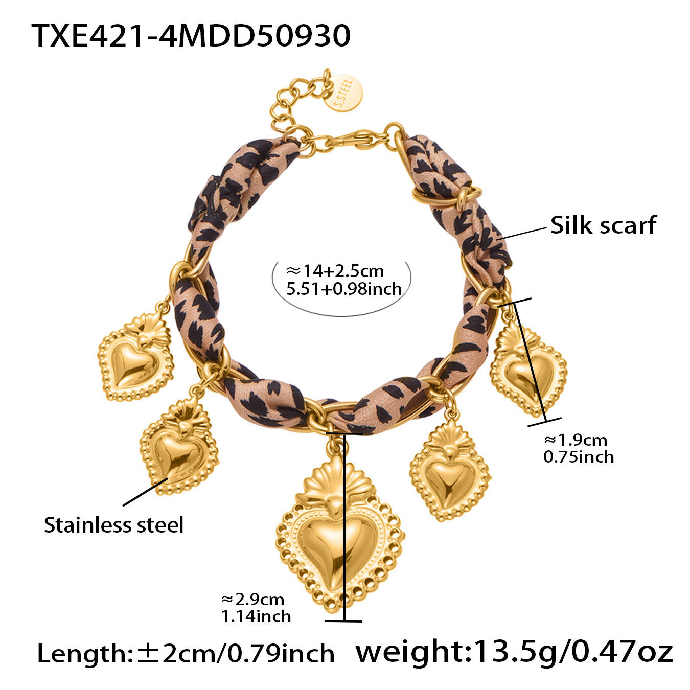 B廠【TXP421】歐美復古絲巾不銹鋼多愛心吊墜項鍊手鍊設計小眾首飾套裝女
 25.10-3