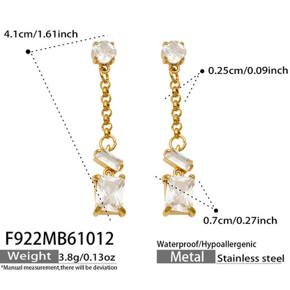B廠【F922】方塊多巴胺鋯石不鏽鋼鍍18k金流蘇長款耳環
 26.10-4