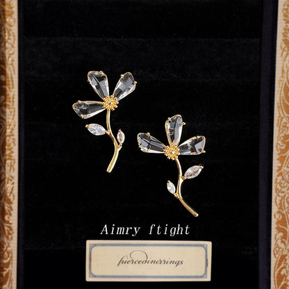 A廠【2730】超仙氣質鋯石花朵耳環女清新甜美高級感耳環時尚優雅耳飾
 25.12-1