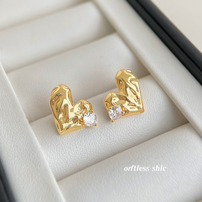 A廠【7152】原創肌理感微鑲鋯石925銀針時尚高級感輕奢風愛心耳飾耳環女
 25.11-4