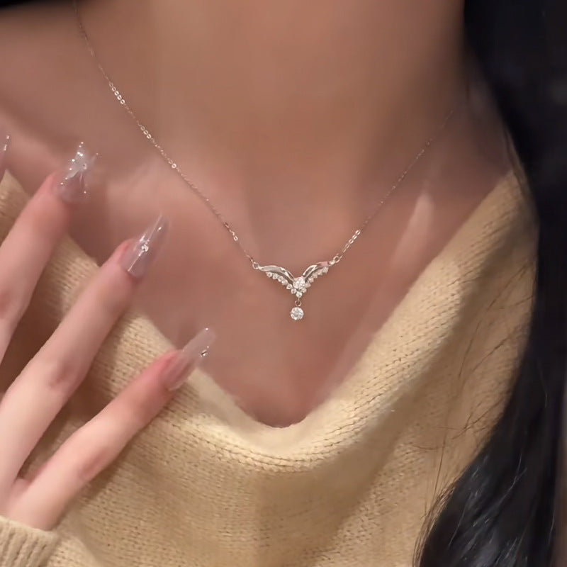 F廠【DQ0986N】S925純銀輕奢精緻天使之翼項鍊女高級感鋯石羽翼氣質鎖骨鏈潮
 25.10-3