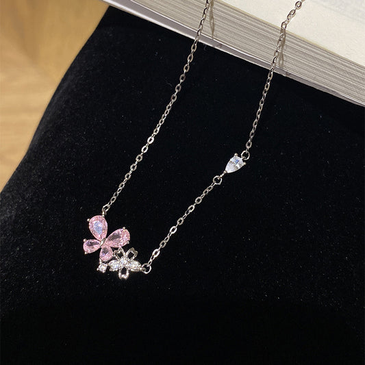 F廠【DQ0962N】S925純銀甜美小清新蝴蝶粉鋯項鍊女時尚氣質簡約花朵鎖骨鏈潮
 25.09-2