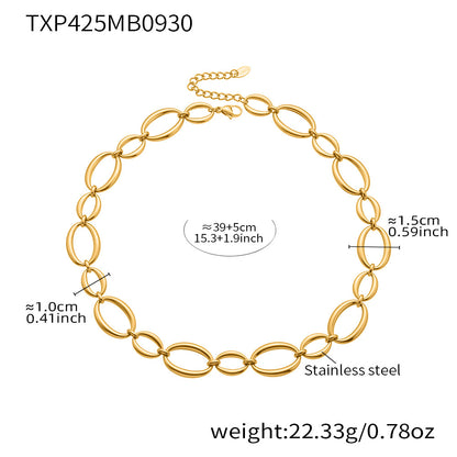 B廠【TXP425】 不銹鋼大小橢圓拼接項鍊手鍊 鍍18k金拼色ins誇張首飾套裝
 25.10-2
