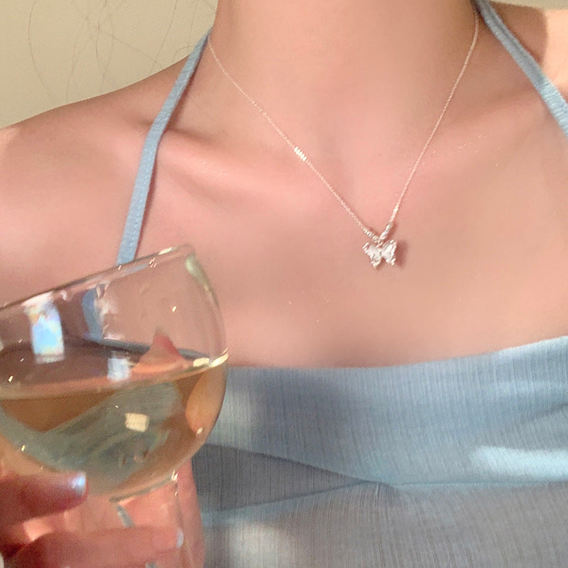 F廠【DQ0032N】S925純銀小眾精緻蝴蝶項鍊女輕奢高級感仿貓眼石清冷感鎖骨鏈
 25.10-4