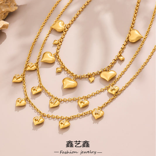 B廠【P1295】超閃5A鋯石字母愛心項鍊跨國時尚新款飾品不鏽鋼材質不掉色 25.08-1