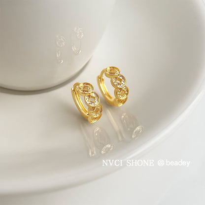A廠【7932】【錢多多】時尚簡約個性小眾國潮新中式銅錢耳飾耳圈飾品
 26.08-1
