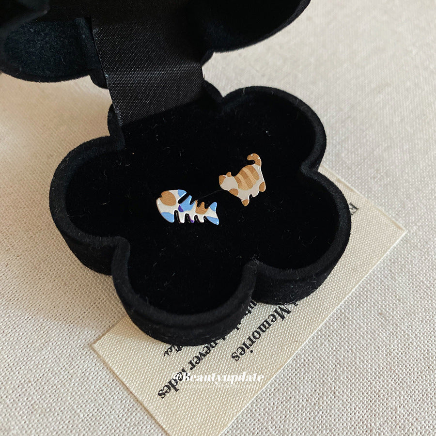 A廠【HE29320】925銀針童趣魚骨小貓耳環輕奢高級感小眾設計感耳環卡通可愛耳環女
 25.11-2